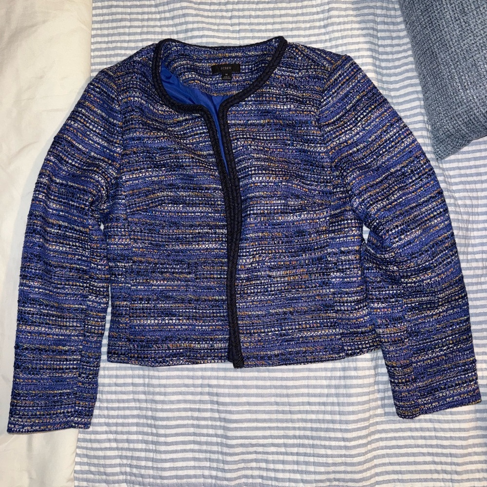 J Crew Women's Blue Tweed Jacket
